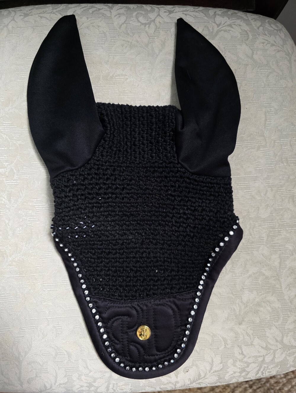 Black Decorative Ear Net Fly Bonnet for Horses - Stylish Protection